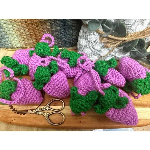 Crochet Purple Fairy Strawberry Pouch Bag Accessory Handmade - Picture 2 of 8